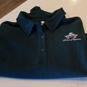 RVCA Forest Green Relaxed Cropped Long-Sleeve Polo with Pink Logo